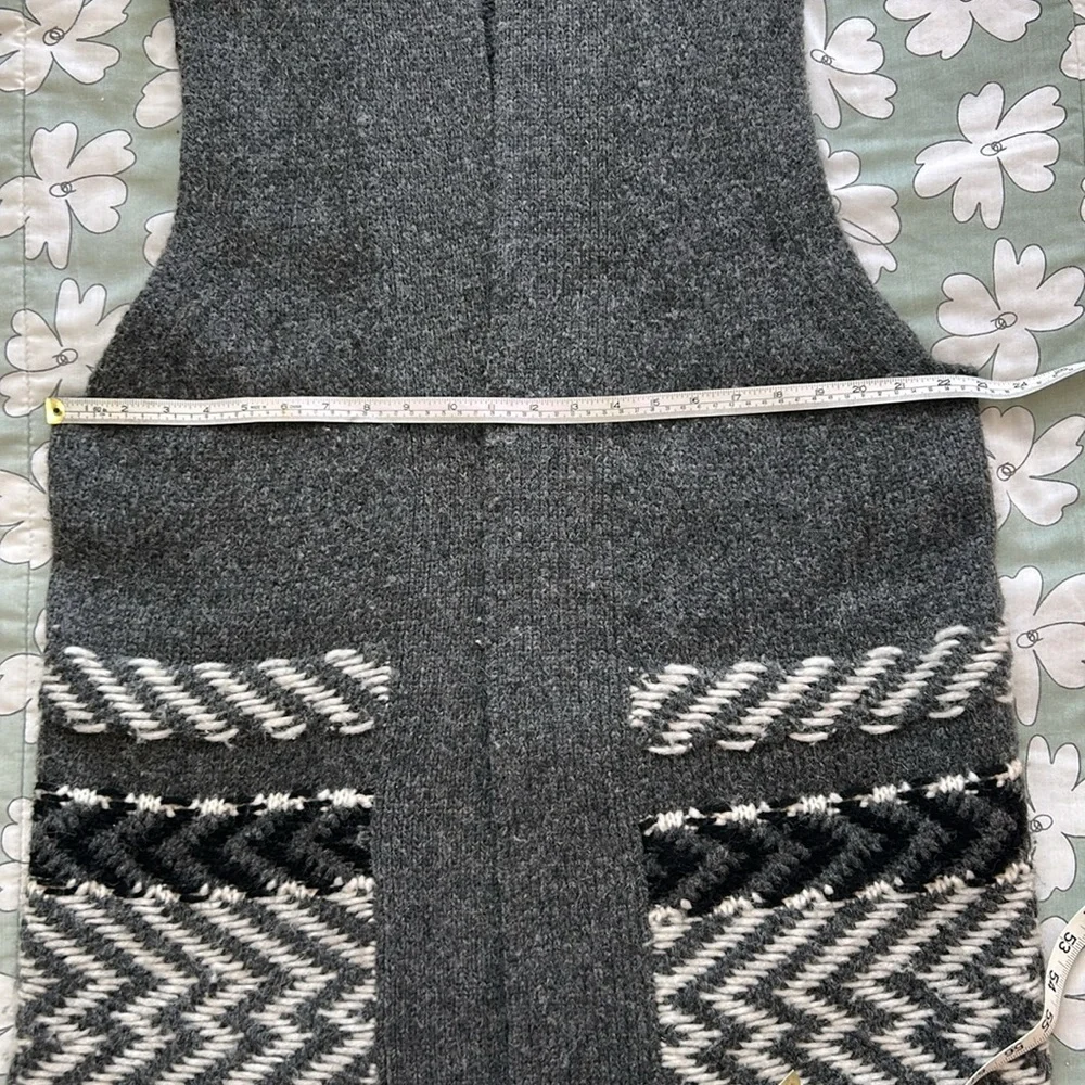 White + Warren Soft Alpaca Jacquard Vest Charcoal Multi Longline Open Front‎ L
